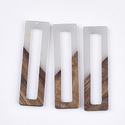 Светло-серый Большие подвески из смолы и ореха, прямоугольные, светло-серый, 60.5~61x17x3 мм, отверстие : 1.6 мм