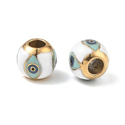 Белый 304 эмаль нержавеющей стали европейские шарики, ионное покрытие (ip), золотые, круглый с узором в виде глаз, белые, 10x9 мм, отверстие : 4 мм