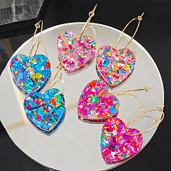 (52) Непрозрачная лаванда 3 пары серег-подвесок из акрила и титанового сплава в форме сердца, золотые, разноцветные, 46x25 мм