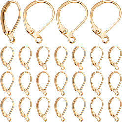 Настоящее золото 24K 200 шт. латунные серьги с рычагом, с горизонтальной петлей, реальный 24 k позолоченный, 15.6x10x2 мм, отверстие : 1.4 мм, штифты : 0.8 мм