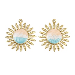 Разноцветный 304 нержавеющей стальной эмали подвески, ионное покрытие (ip), солнечные чары, реальный 18 k позолоченный, красочный, 34.5x31x3 мм, отверстие : 1.8 мм