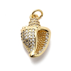 Shell Shape Латунные микро проложить кубического циркония подвески, реальный 18 k позолоченный, с целью перехода в кольце, формы раковины, 21.5x13x8 мм