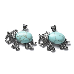 Синтетическая Бирюза Подвеска из окрашенной синтетической бирюзы, с латунной фурнитурой , без свинца и без кадмия, слон, 22.5x33.5x7.5 мм, отверстие : 5.5x4.5 мм