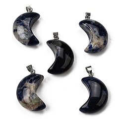 Содалитовое Природные подвески содалитом, подвески в виде луны 304 с защелками из нержавеющей стали, цвет нержавеющей стали, 34~34.5x23~23.5x12~12.5 мм, отверстие : 6.5x4 мм
