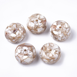 PeachPuff Resin Beads, with Shell, Flat Round, PeachPuff, 23x13mm, Hole: 2.5mm