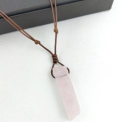 Розовый Кварц Ожерелья с прямоугольной подвеской из натурального розового кварца, Ожерелья из искусственной кожи цвета верблюжьей шерсти для женщин, 19.69~23.62 дюйм (50~60 см)