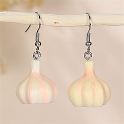 Vegetables Cute Veggie Themed Dangle Earrings Food Shaped Plastic/Acrylic Jewelry for Women, Platinum, Garlic, 43x20mm