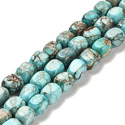Turquoise Brins de perles de dolomite naturelles, teint, cuboïde, turquoise, 7~7.5x5~5.5x5~5.5mm, Trou: 1.2mm, Environ 55 pcs/chapelet, 15.67~15.94 pouce (39.8~40.5 cm)