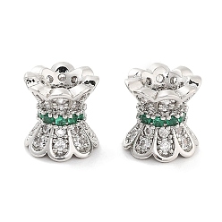 Зеленый Латунные микропаве из прозрачного кубического циркония, без кадмия, без никеля и без свинца, колонка, платина, волнистый край, зелёные, 8.2x8 мм, отверстие : 1.8 мм