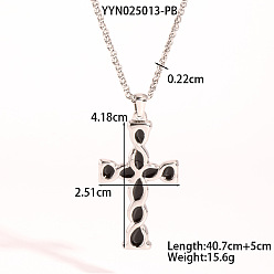 Черный Ожерелья с подвеской-крестом из нержавеющей стали с эмалью, цвет нержавеющей стали, чёрные, 16.02 дюйм (40.7 см)