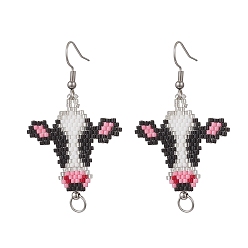 Нержавеющая Сталь Цвет 304 серьги-подвески из нержавеющей стали в виде крупного рогатого скота, со стеклянной подвеской-семечком, цвет нержавеющей стали, 55.5x32.5 мм