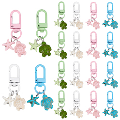 Mixed Color 20Pcs 4 Colors Turtle & Starfish Synthetic Turquoise Pendant Decorations, with Alloy Swivel Clasps, Mixed Color, 54mm, 5pcs/color