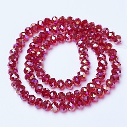 FireBrick Electroplate Glass Beads Strands, AB Color Plated, Faceted, Rondelle, FireBrick, 10x8mm, Hole: 1mm, about 65~66pcs/strand, 20.8~21.2 inch(53~54cm)