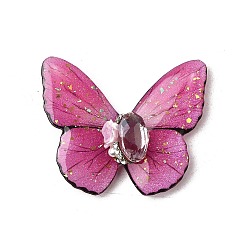 Камелия Прозрачные эпоксидные смолы кабошоны, бабочка, с золотой фольгой, стразами, искусственным жемчугом из АБС, магнитом и бумажной карточкой, камелия, 32x39.5x11 мм