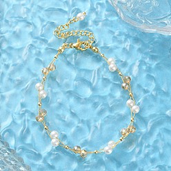 пшеница Браслеты из искусственного жемчуга и стеклянных бусин для женщин, с 304 фурнитурой из нержавеющей стали, золотые, цвет пшеницы, 6-7/8 дюйм (17.6 см)