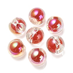 Rot Transparente UV-Beschichtung regenbogenschillernde europäische Acrylperlen, Perle in Perlen, Großloch perlen, Runde, rot, 17.5x17.5 mm, Bohrung: 4.5 mm