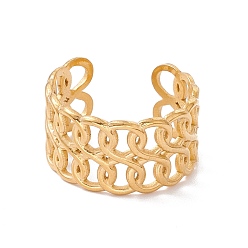 Золотой Ионное покрытие (ip) 304 бордюрные цепи из нержавеющей стали образуют открытое кольцо манжеты, широкое полое кольцо с двойной линией для мужчин и женщин, золотые, размер США 9 1/2 (19.3 мм)