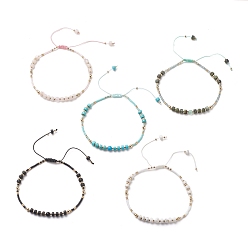 Смешанные камни Регулируемые нейлоновые нити плетеные браслеты из бисера, с натуральными и синтетическими шарики Gemstone, латунные круглые бусины и стеклянные бусины, 2-3/8~3-1/2 дюйм (5.9~8.8 см)