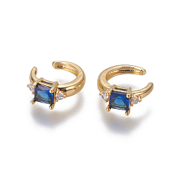 Golden Brass Cubic Zirconia Cuff Earrings, Golden, 10x2~3mm