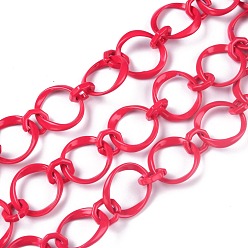 Crimson Eco-Friendly Alloy Spray Painted Link Chains, with Spool, Unwelded, Crimson, Link: 10.5x10x2.5mm and 20.5x19x2.5mm, 16.4 Feet(5m)/roll