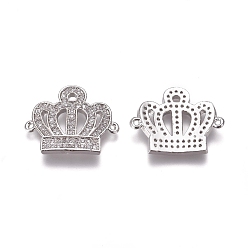 Платина Соединители из латуни с микропаве и кубическим цирконием, корона, прозрачные, платина, 15x18x1.5 мм, отверстие : 0.8 мм