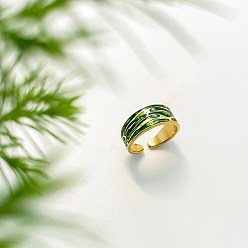 Green 304 Stainless Steel Enamel Cuff Open Rings, Nuggets, Golden, Green, US Size 7(17.3mm)