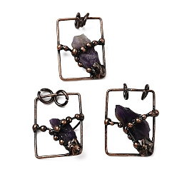 Аметист Природный аметист самородки подвески, прямоугольные подвески с латунными камнями, без кадмия и без свинца, Красная медь, 35.5x27x10 мм, отверстие : 6 мм