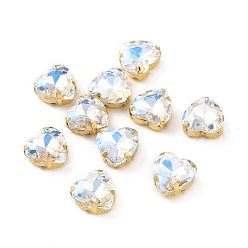 Лунный Свет Сердце пришить стразами, граненый стеклянный горный хрусталь, многожильных ссылки, с оправой из латуни золотистого цвета со стразами, лунный свет, 12x12x6 мм, отверстие : 1 мм
