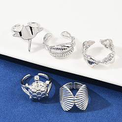 Mixed Shapes Латунные кольца-манжеты для женщин, без кадмия и без свинца, стойки покрытие, долговечный, платина, разнообразные, 9~19.5 мм, внутренний диаметр: регулируемый