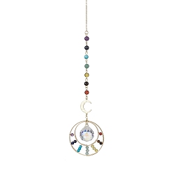 Pierre Mélangete 7 Décorations pendentif en perles de pierres mélangées naturelles et synthétiques chakra, décorations suspendues en forme de larme de verre et d'anneau en laiton, 245mm