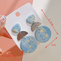 Небесно-голубой Серьги-гвоздики ручной работы из полимерной глины и сплава для женщин, плоско-круглые, голубой, 55x30 мм