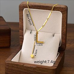 Letter L 304 кулон с инициалом из нержавеющей стали с ожерельем из игральных костей, золотые, Письмо L, 15.75 дюйм (40 см), Кулон : 22x13 мм