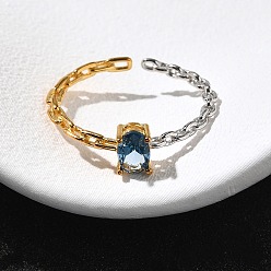 Oval 925 открытые манжетные кольца из стерлингового серебра с паве из кубических цирконий, кабельные цепные кольца, овальные, внутренний диаметр: 18 мм, овал: 4.5x6 мм.