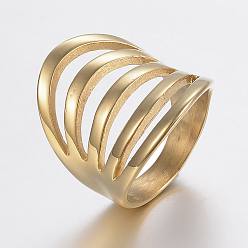 Золотой Ионное покрытие (ip) 304 широкополосные перстни из нержавеющей стали, полый, золотые, Размер 6, 16 мм