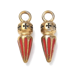 Real 18K Gold Plated 304 Stainless Steel Enamel Pendants, Cone with Cross Charms, Ion Plating(IP), Real 18K Gold Plated, 20.5x6x5.5mm, Hole: 3mm