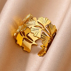 Лист 304 регулируемые открытые манжеты из нержавеющей стали для женщин, реальный 18 k позолоченный, лист, 14 мм