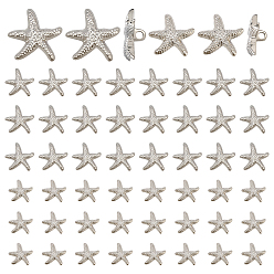Платина 60шт. 2 стили 1-отверстие пуговицы из сплава на хвостовике, морская звезда, платина, 16.5~18.5x18~19.5x7~7.5 мм, отверстие : 2.5~3 мм, 30 шт / стиль