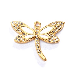 Белый Из нержавеющей стали горный хрусталь подвески, с эмалью, стрекоза, золотые, белые, 27x20 мм