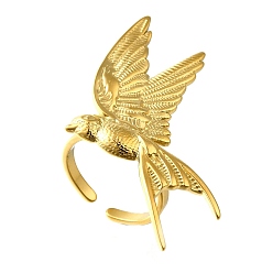 Настоящее золото 18K 304 открытые манжеты из нержавеющей стали, птица, реальный 18 k позолоченный, Птица: 46x34 mm, внутренний диаметр: американский размер 7(17.3мм)