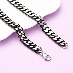 Черный 12мм 304 ожерелья из нержавеющей стали с кубинскими звеньями, чёрные, 24.06 дюйм (61.1 см)