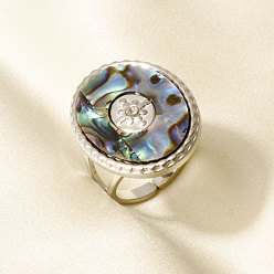 Нержавеющая Сталь Цвет 304 Открытые кольца-манжеты из нержавеющей стали с натуральными ракушками для женщин, овальные, цвет нержавеющей стали, 26 мм, внутренний диаметр: 17 мм