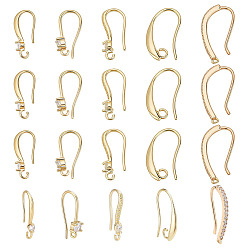 Золотой 20шт. 5 стили латунные кубические циркониевые серьги крючки, с горизонтальной петлей, 20 гайки ушные пластиковые, золотые, 21x2x2 мм, отверстие : 1 мм, 21 датчик, штифты : 0.7 мм