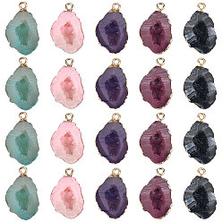 (52) Непрозрачная лаванда 20шт 5 стиль друзы геодезические смоляные подвески, с лёгкими позолоченными железными петлями, самородки, разноцветные, 25~26x15x7 мм, 4 шт / стиль