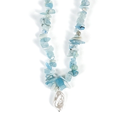 Aquamarine Natural Aquamarine Necklaces, with Alloy Charms, Nuggets, 14.57 inch(37cm)
