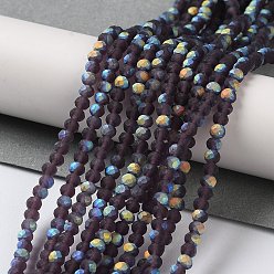 Indigo Imitation Jade Glass Beads Strands, Half AB Color Plated, Faceted, Frosted, Rondelle, Indigo, 3x2mm, Hole: 0.7mm, about 155pcs/strand, 15.75''(40cm)