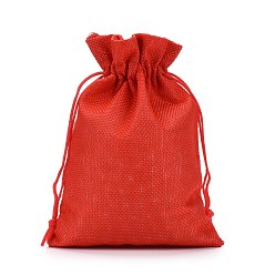 Mixed Color Polyester Imitation Burlap Packing Pouches Drawstring Bags, Mixed Color, 18x13cm