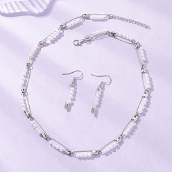 Платина Комплекты из акриловых подвесных серег и ожерелий с круглым искусственным жемчугом, наборы украшений из железных булавок, платина, колье: 17.64 дюйм (44.8 см)