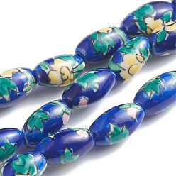 Цветок Ручной печатный шарики фарфора, овальные, цветочный узор, 14~16x8~9 мм, отверстие : 1.5~2 мм, около 23 шт / нитка, 13.5 дюйм (34 см)