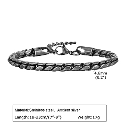 Античное Серебро Браслеты-цепочки из нержавеющей стали в стиле ретро, змеевидные цепи, античное серебро, 7-1/8~9-1/8 дюйм (18~23 см)
