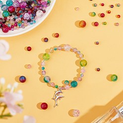 Mixed Color Round Transparent Crackle Glass Beads, Mixed Color, 10mm, Hole: 1.3mm, about 100~105pcs/box